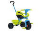 Ein blaues und grünes Dreirad mit Schiebegriff von Smoby.