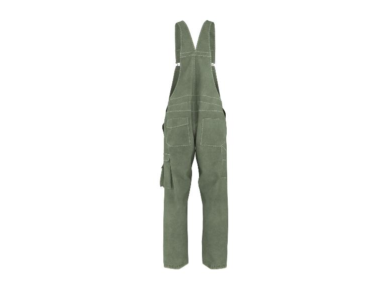 Grüne Arbeitslatzhose, Rückansicht.