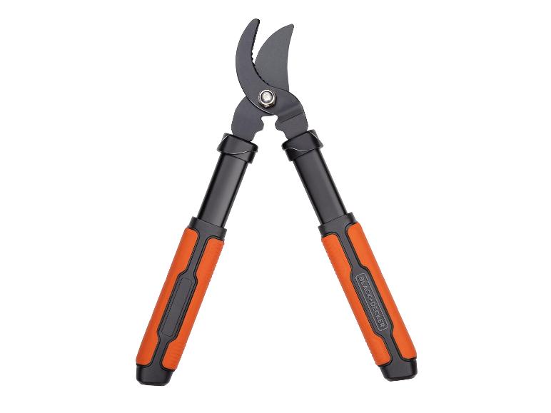 Astschere mit schwarzen und orangefarbenen Griffen