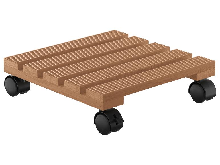 Holztisch mit Rollen für Pflanzen.