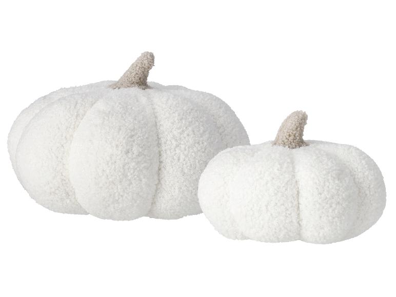 Zwei weiße, flauschige Dekokürbisse.