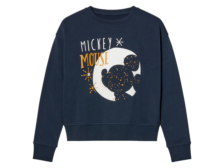 Ein dunkelblauer Pullover mit Mickey Mouse-Motiv.
