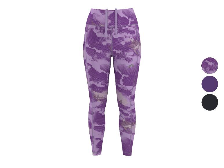 Lila Sportleggings mit abstraktem Muster und einfarbigen Optionen.