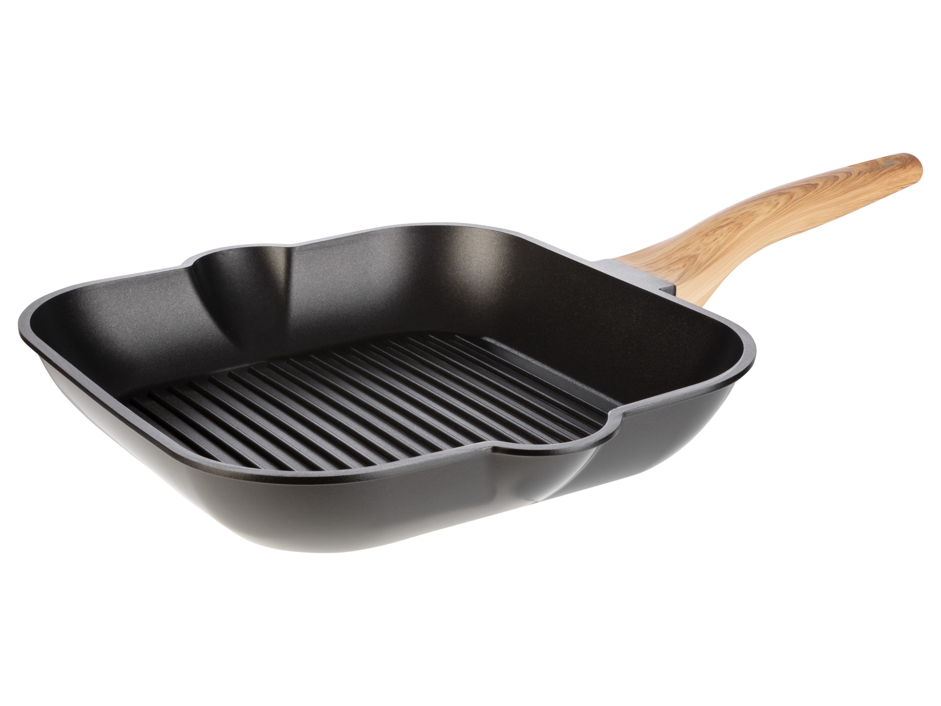 LIVARNO home Grill-/ Bratpfanne Ø 28 cm schwarz (Eckig)““ | Aluminiumboden mit eingelassener Induktionsplatte aus Edelstahl Zum gesundheitsbewussten, armen Braten Ofenfest bis 160 °C Spülmaschinengeeignet Rechteckig: Seitlicher Ausgießer erleichtert präzises Ausgießen Für Rechts- und Linkshänder geeignet Produktmerkmale tabletd Durchmesser: 27,3 x 27,3 cm