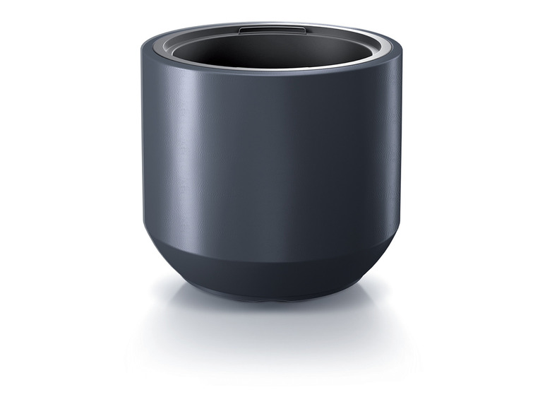 Ein dunkelgrauer Kaffeetasse.