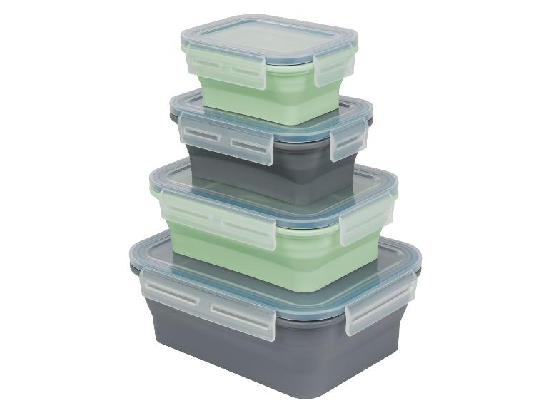 Stapelbare Vorratsdosen, grün und grau.