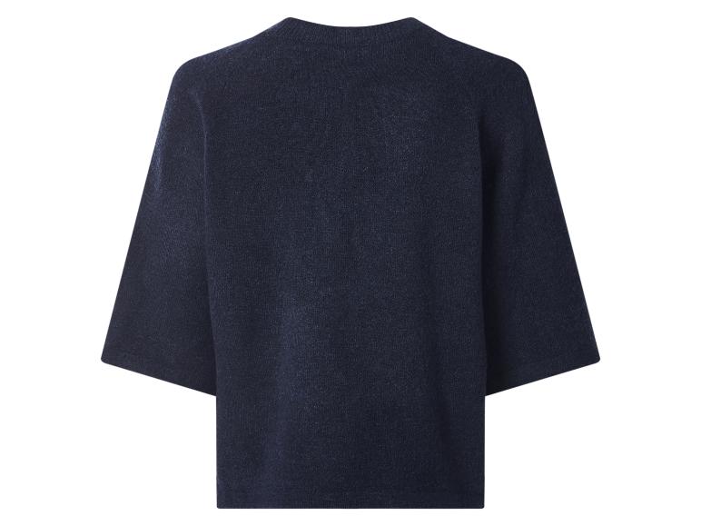 Dunkelblauer Strickpullover mit kurzen Ärmeln.