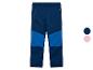 Blaue Softshell-Hose für Kinder mit hellblauen Details und Reißverschluss.