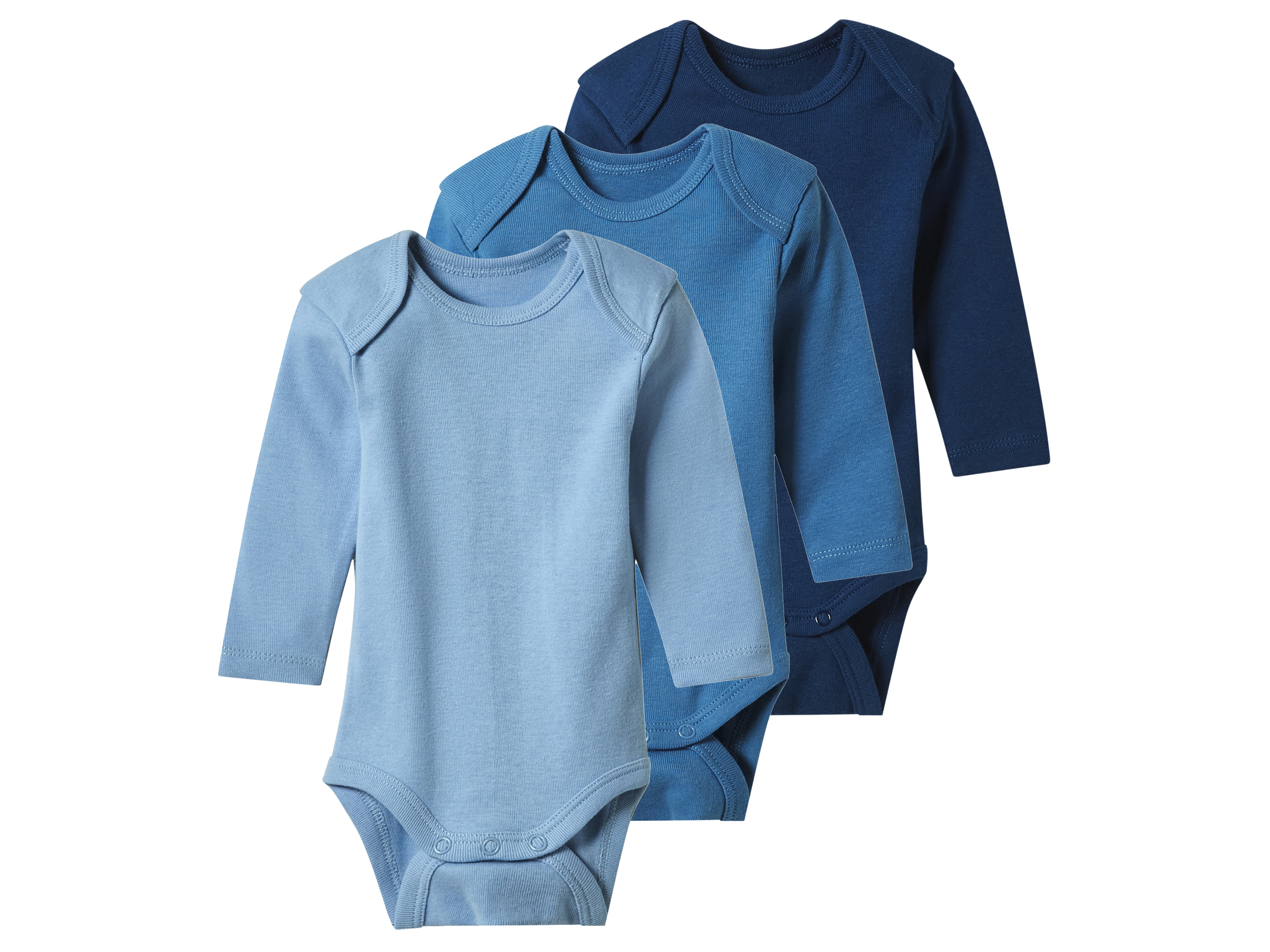 LUPILU® Baby-Wickelbodys, 3 Stück (dunkelblau/blau/hellblau, 62/68)