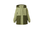 Zweifarbige grüne Kinder-Outdoorjacke mit Kapuze.