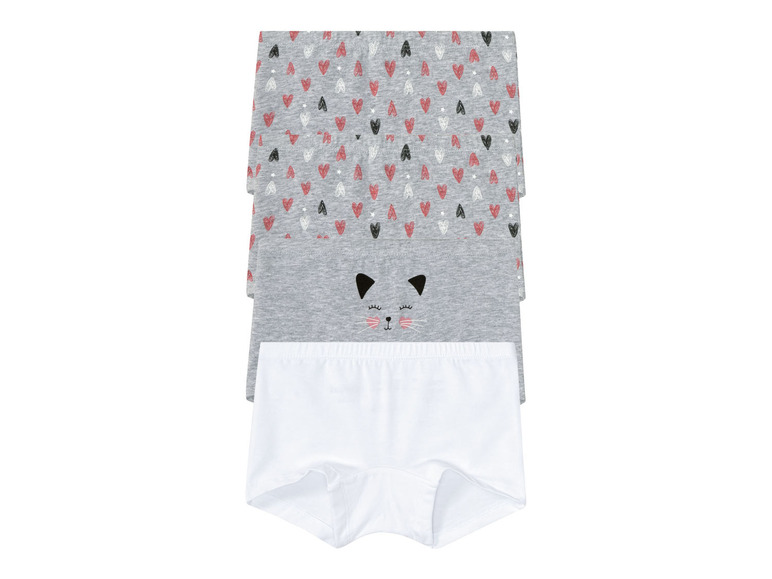 3er-Pack Mädchen Unterwäsche mit Herzchenmuster und Katzenmotiv.