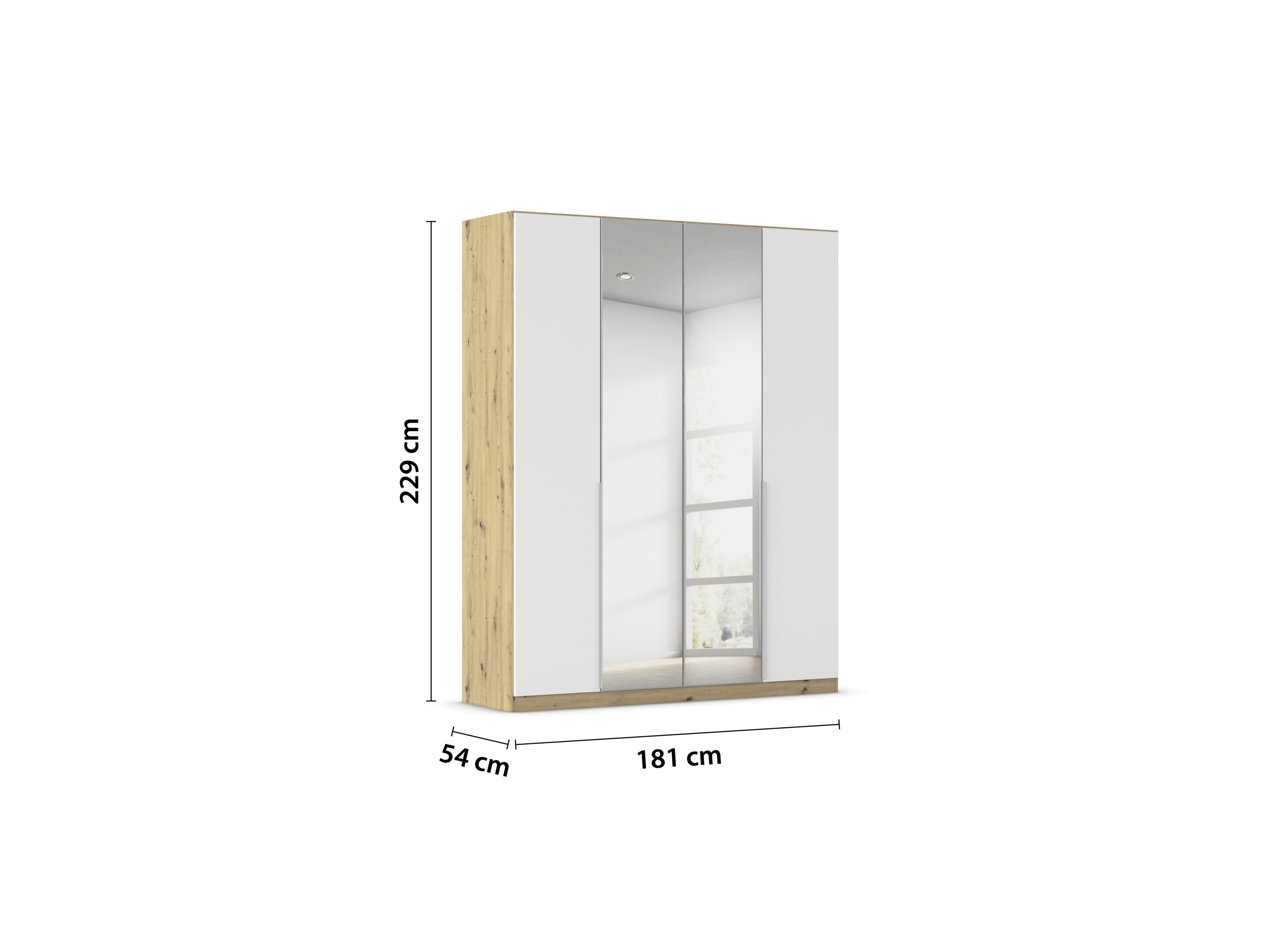 RAUCH ORANGE Drehtürenschrank Alabama mit Spiegel (Premium-Zubehör, Weiß/Eiche Artisan, Griffe Alu, 181 x 229 cm) – Bild 3 von 4