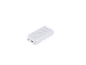 Weiße Powerbank mit USB-Anschlüssen und Logo