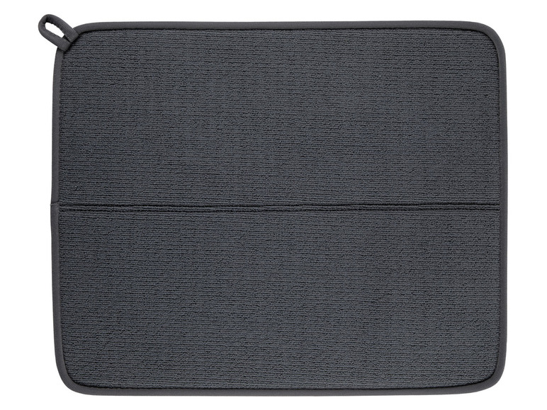 Ein grauer Geschirrtuch mit einer Schlaufe