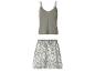 Damen-Pyjama-Set mit khakifarbenem Spaghettiträger-Top und bedruckten Shorts