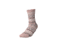 Rosa Socke mit weißen und grauen geometrischen Mustern.