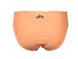 Pfirsichfarbene Damen-Bikinihose mit dunklem Logo auf der Rückseite.