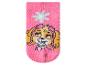 Rosa Socken mit einem Cartoon-Hundemotiv und einer hellblauen Blume.