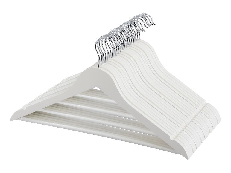 Set weiße Holzkleiderbügel mit Chromhaken