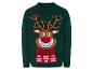 Ein grüner Weihnachtspullover mit einem Rentier.