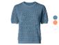 Damen Kurzarm-Pullover mit Lochmuster in Hellblau