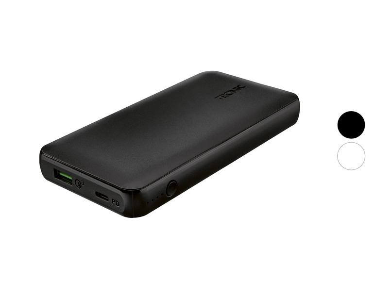 Eine schwarze Powerbank der Marke Tronsmart mit Quick Charge und Power Delivery Technologie.