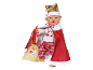 Weihnachtspuppe mit goldener Mütze, rotem Umhang und Geschenksack.