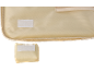 Beige Aufbewahrungstasche mit Klettverschlüssen, einer befestigt und einer separat.