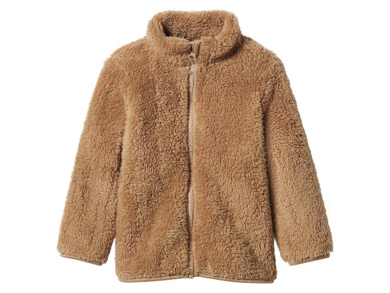Eine braune Fleecejacke mit Reißverschluss.