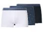 3er-Pack Herren-Boxershorts: weiß, marineblau mit Segelbootmuster und einfarbig marineblau.