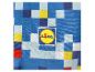 Blauer Pixelstoff mit Lidl-Logo.