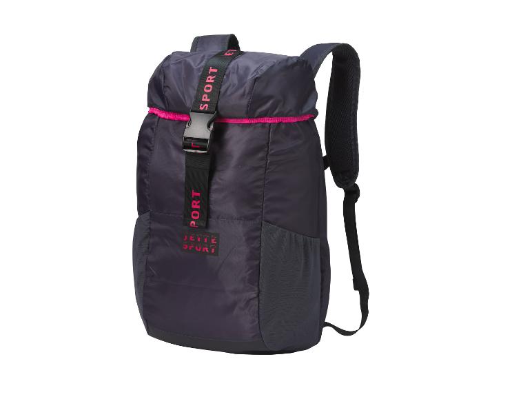 Ein dunkelgrauer Rucksack mit dem Jette Sport Logo.