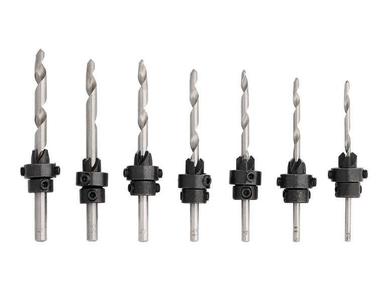 Ein Satz von acht Bohrern in verschiedenen Größen.
