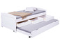 Ein weißes Bett mit einem ausziehbaren Bett und Schubladen.