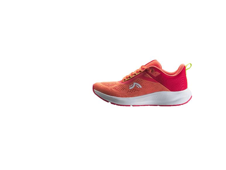 Orange-rosa Sportschuh mit weißer Sohle.