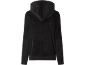 Schwarzer Velours-Kapuzenpullover, Rückansicht.