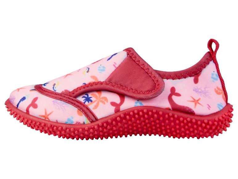 Kinderschwimmschuhe, rosa mit rotem Detail, Meeresmotiv.