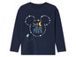 Ein dunkelblaues Langarmshirt mit Mickey Mouse-Motiv und dem Schriftzug 'Zoom to the Moon'.