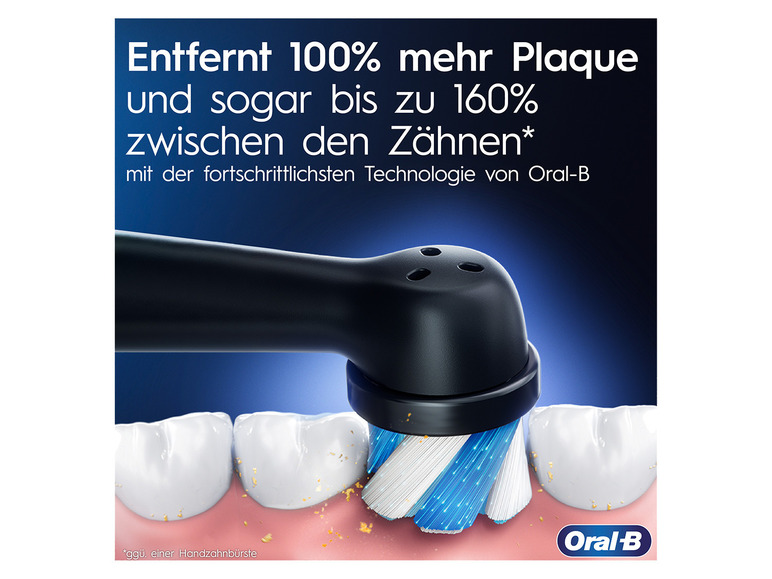 Eine Oral-B elektrische Zahnbürste entfernt bis zu 160 % mehr Plaque zwischen den Zähnen.