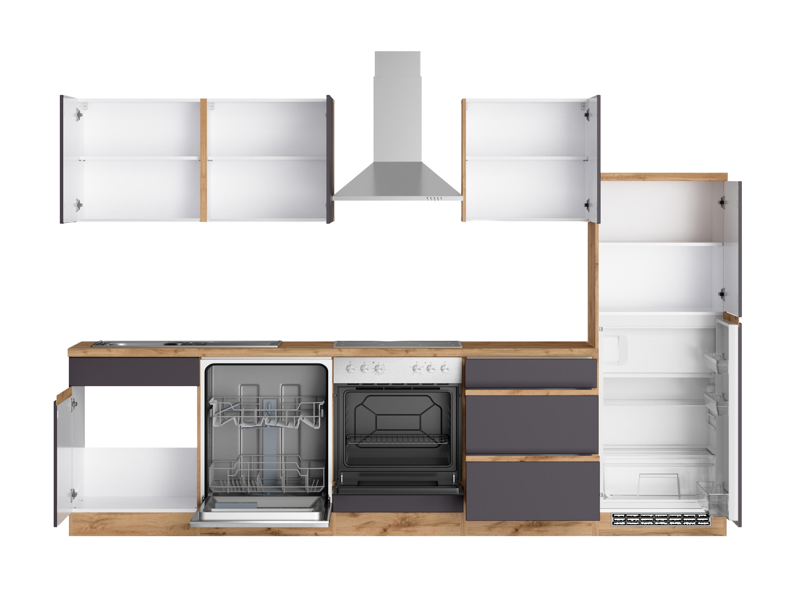 Thumbnail - HELD Berlin Küchenzeile (Breite 300 cm, wotaneiche/ matt grau)