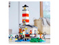 Lego-Set mit Leuchtturm, Boot und Minifiguren.