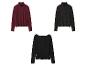 Drei Langarmpullover: zwei Rollkragen (Bordeaux, Schwarz) und ein U-Boot-Ausschnitt (Schwarz).