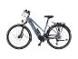 Graues Trekking-E-Bike mit Gepäckträger und Schutzblechen.