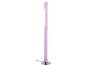 Rosa Blasenlampe mit Glitzer auf rundem silbernem Sockel.