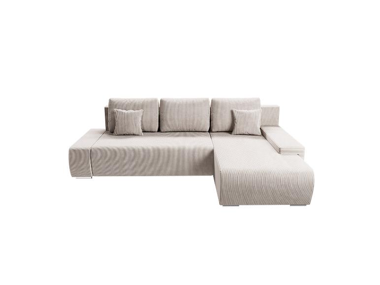 Beige Eckcouch aus Cordstoff.