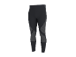Schwarze Sportleggings mit grauen Streifendetails.