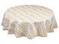 Runde Tischdecke mit Streifenmuster.
