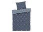 Ein blaues Bettbezug-Set mit geometrischem Muster.