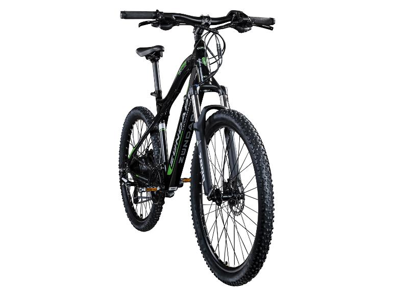 Ein schwarzes Zundapp E-Mountainbike mit Federgabel.