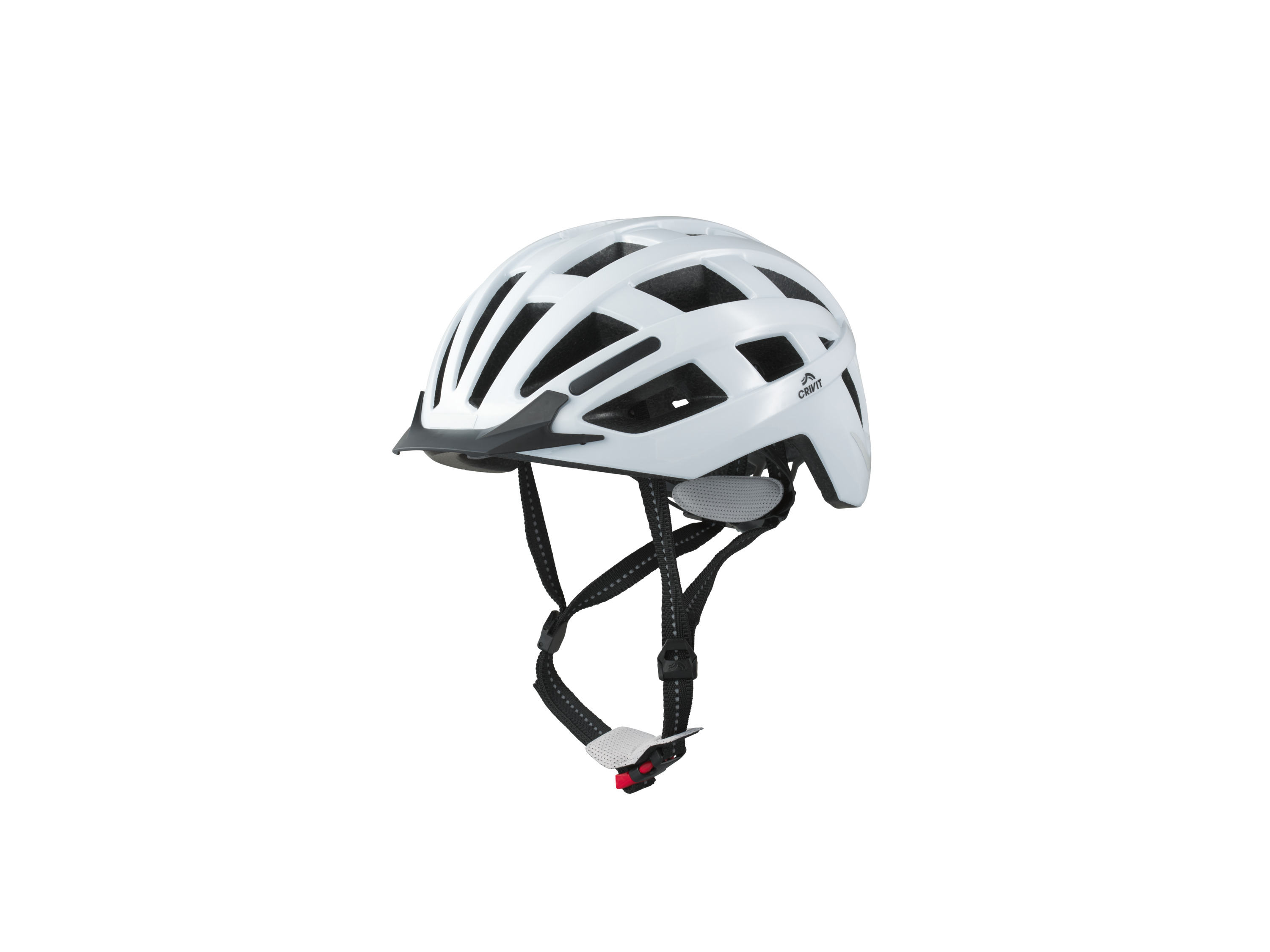 CRIVIT Cityhelm mit Rearlight (Weiß, S/M)““ | Größe M/L: ca. 58 – 61 cm Belüftungsöffnung: 26 Innenpolster: ja, herausnehmbar und waschbar Ausstattung: Kinnpolster, Regenschutz, Rücklichtfenster Gewicht: Größe S/M: ca. 290 g
